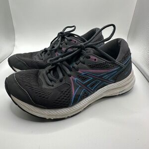 ASICS Gel Contend 7 Running Shoes Women's Size 8 Black Pink Blue Athletic